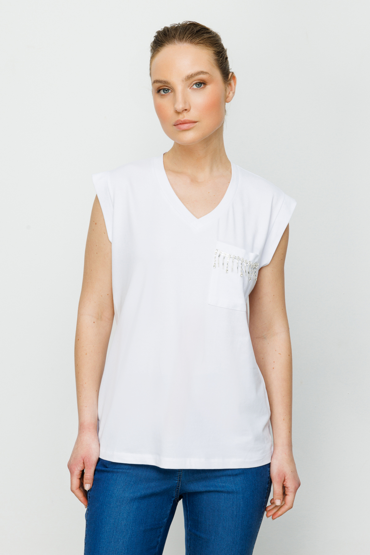 EKOL ON V YAKA CEBİ TAŞLI TİŞÖRT EKRU