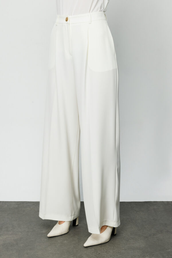 EKOL ON PİLELİ GENİŞ PAÇA PANTALON EKRU - Image 5