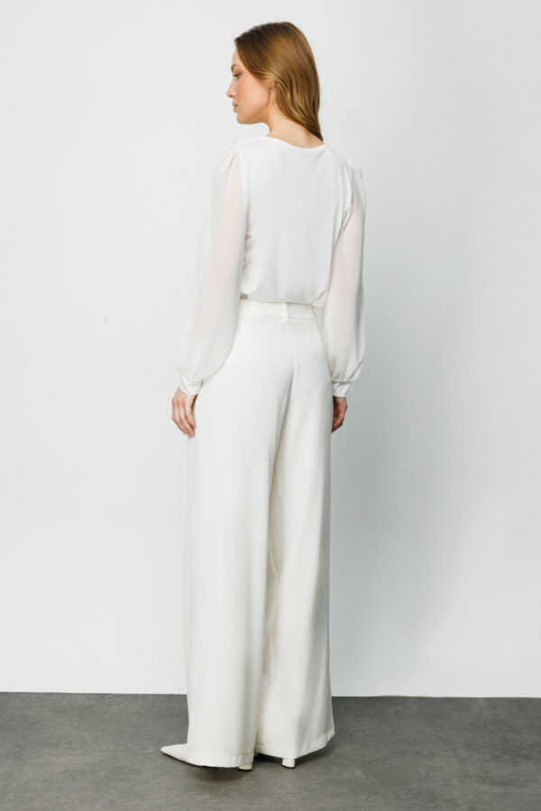 EKOL ON PİLELİ GENİŞ PAÇA PANTALON EKRU - Image 6