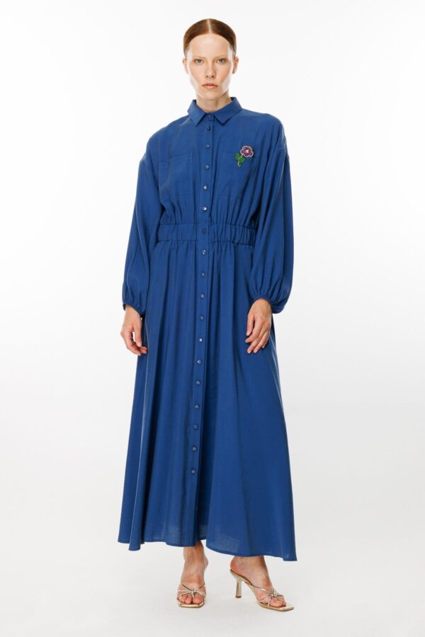 Ghisa beli lastikli indigo elbise