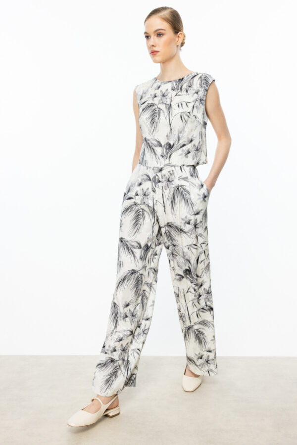 EKOL ON PİLELİ DESENLİ PANTALON EKRU