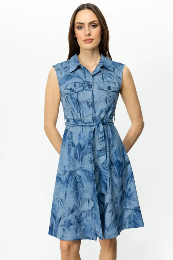 EKOL ON POLO YAKA DESENLİ ELBİSE INDIGO - Image 4