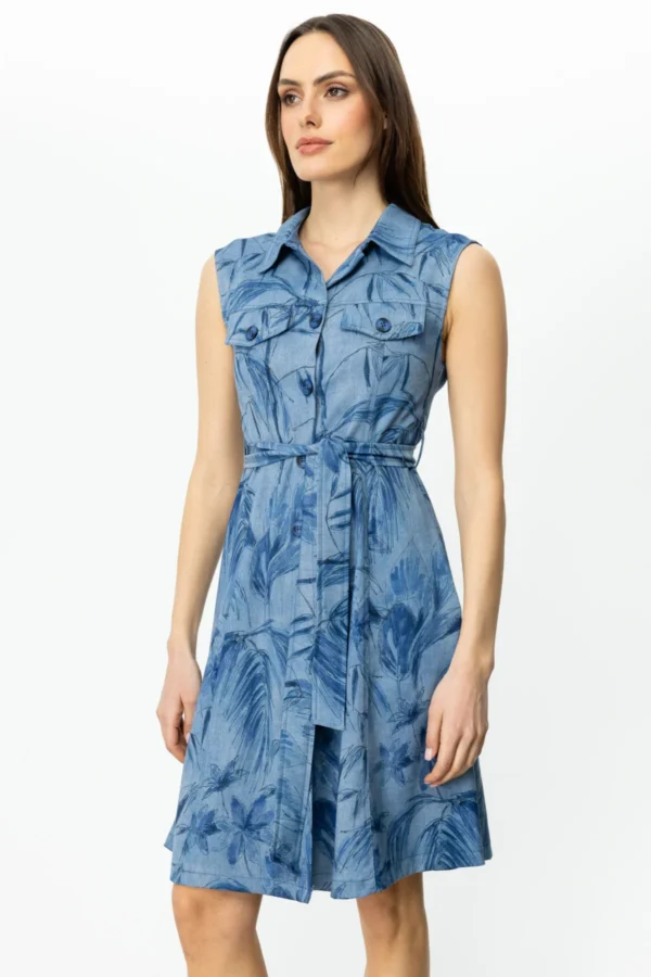 EKOL ON POLO YAKA DESENLİ ELBİSE INDIGO - Image 5