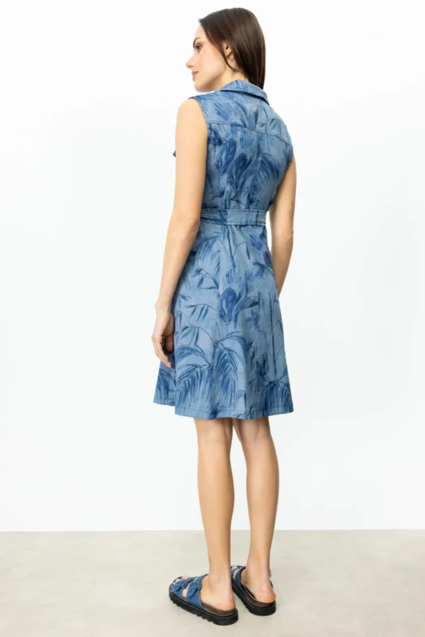 EKOL ON POLO YAKA DESENLİ ELBİSE INDIGO - Image 6
