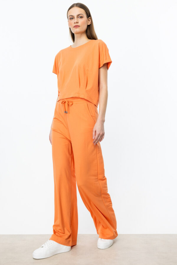 EKOL ON BELİ LASTİKLİ BOL PAÇA PANTALON ORANJ - Image 2
