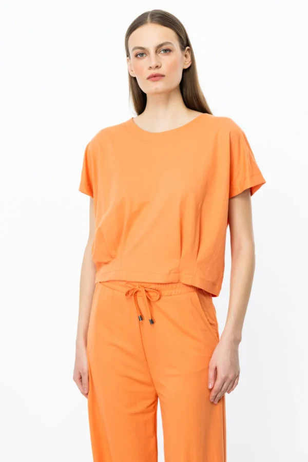 EKOL ON SIFIR YAKABELİ PİLELİ BLUZ ORANJ - Image 3