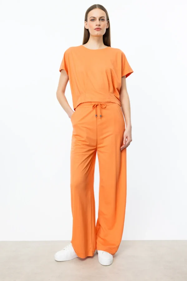 EKOL ON SIFIR YAKABELİ PİLELİ BLUZ ORANJ - Image 4