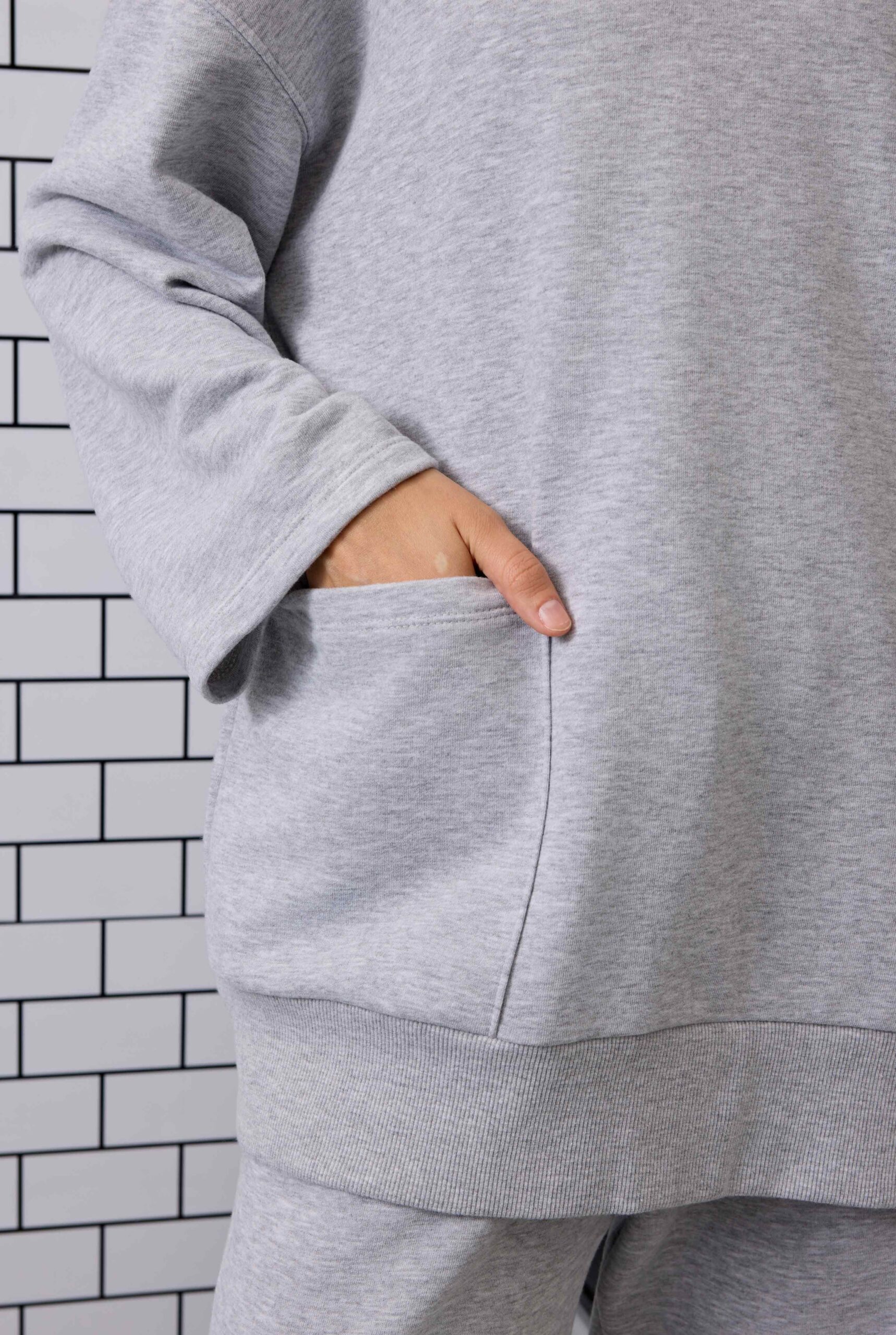HE-QA Ribanalı Rahat Kesim Sweatshirt Gri Melanj - Görsel 4